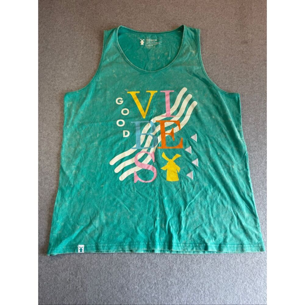 Dutch Bros "Good Vibes" graphic acid wash tank top L
